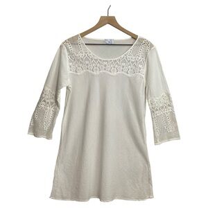 Bleu Clair By Claire Pettibone White Lace Tunic Size M Romantic Cottage‎ Cotton